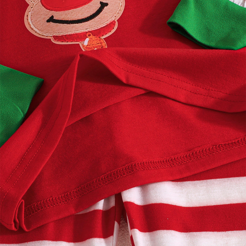 Boys Red Christmas Patchwork Striped T-shirt with Pants Set Sets   