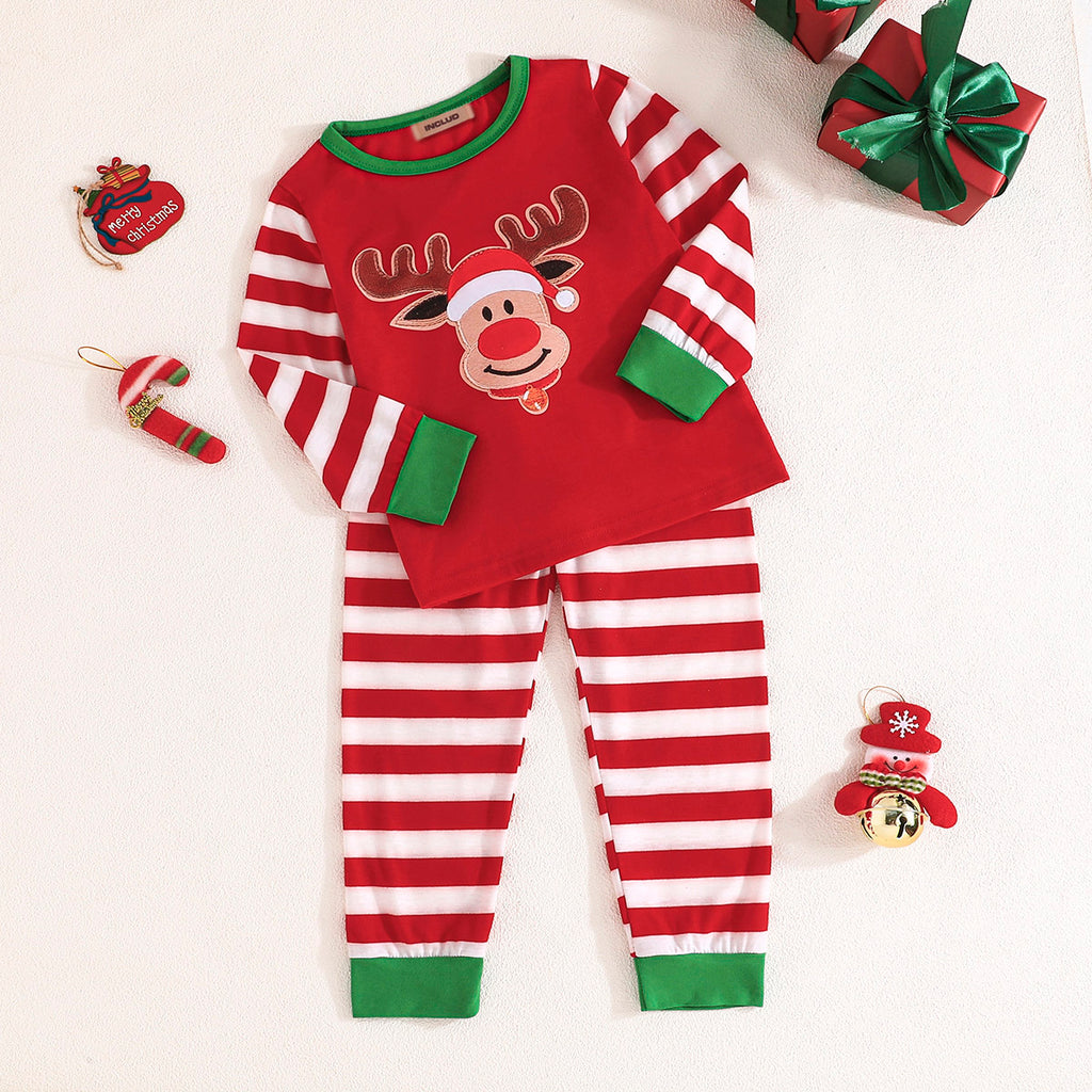 Boys Red Christmas Patchwork Striped T-shirt with Pants Set Sets Red 4-5 Y 