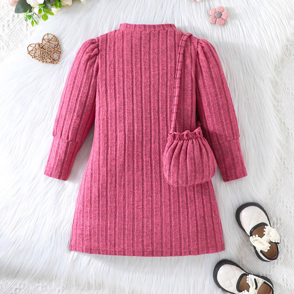 Girls Pink Full Sleeves Winterwear A-line Dress Casual Dresses Pink 2-3 Y 