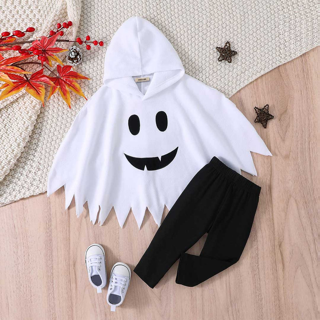 Boys White Hooded Halloween Poncho with Pants Set Sets White 3-6 M 