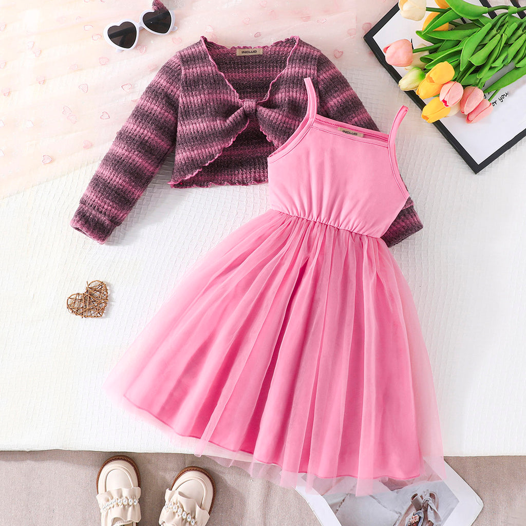 Girls Pink Fit & Flare Casual Dress with Printed Fleece Shrug Casual Dresses Pink 4-5 Y 