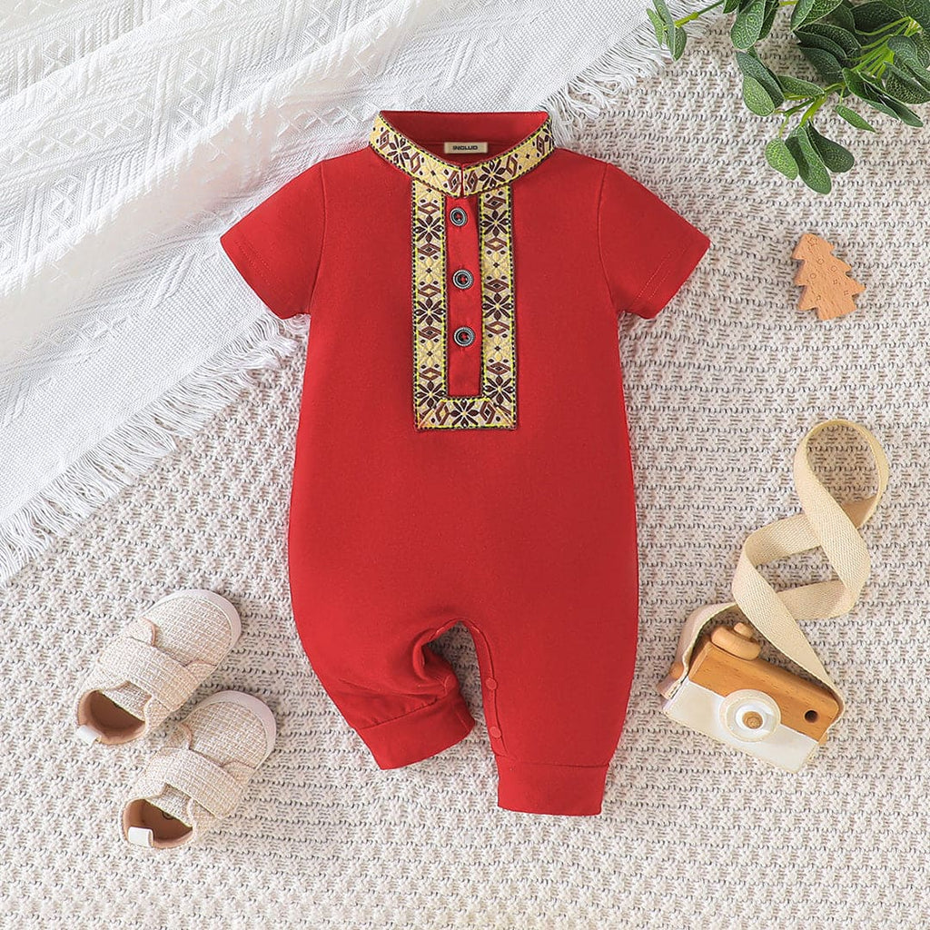 Boys Red Printed Short Sleeves Jumpsuit Jumpsuits Red 0-3 M 