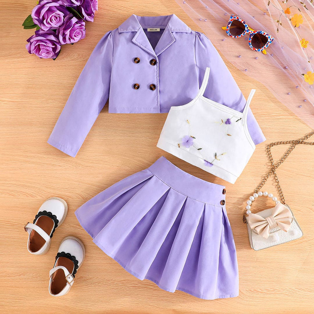 Girls Purple Camisole Top with Pleated Skirt & Jacket Sets Purple 4-5 Y 