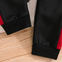 Boys Red Colorblocked Hooded Sweatshirt with Pants Set Sets   