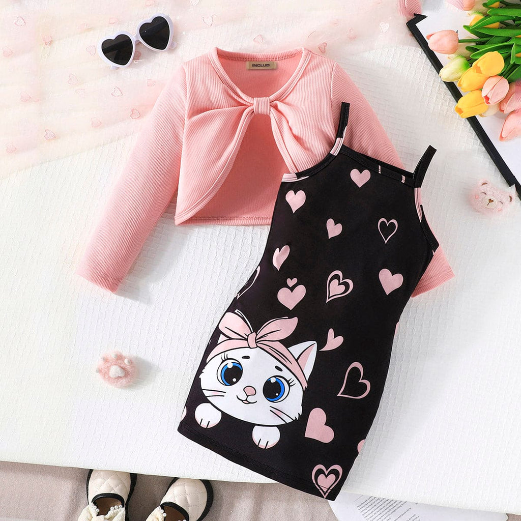 Girls Black Printed Strappy Bodycon Dress with Shrug Casual Dresses Pink 4-5 Y 