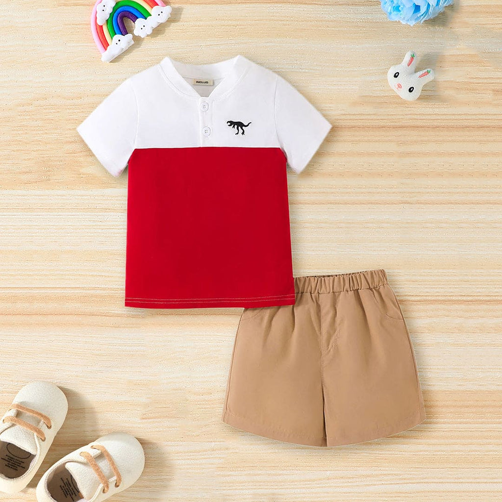 Boys Red Short Sleeves T-shirt with Shorts Set Sets Red 4-5 Y 