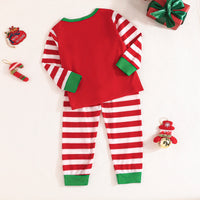Boys Red Christmas Patchwork Striped T-shirt with Pants Set Sets   
