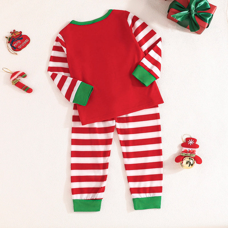 Boys Red Christmas Patchwork Striped T-shirt with Pants Set Sets   