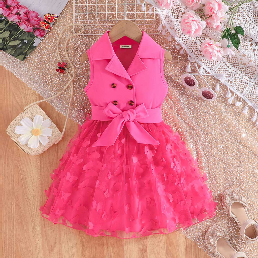 Girls Pink Butterfly Applique Sleeveless Fit & Flare Casual Dress Casual Dresses Pink 2-3 Y 