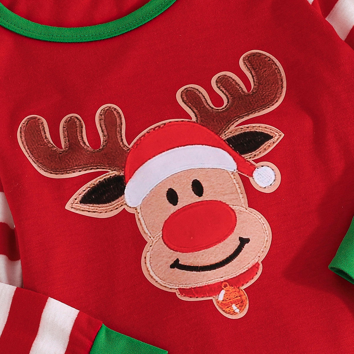 Boys Red Christmas Patchwork Striped T-shirt with Pants Set Sets   