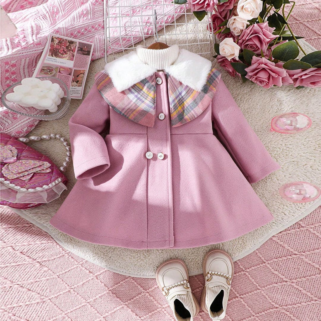 Girls Pink Peter Pan Collar Fur Neck Balzer Dress Casual Dresses Pink 6-9 M 