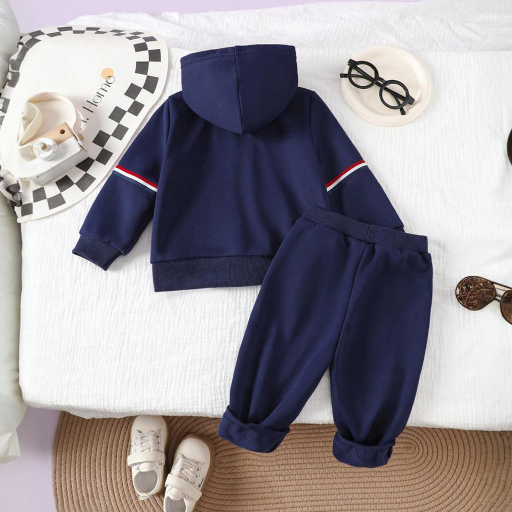 Boys Blue Hooded Jacket with Trouser Sets Sets Blue 6-9 M 