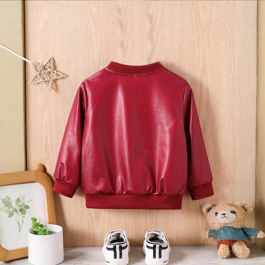 Boys Red Faux Leather Full Sleeves Jackets Coats & Jackets Red 6-9 M 