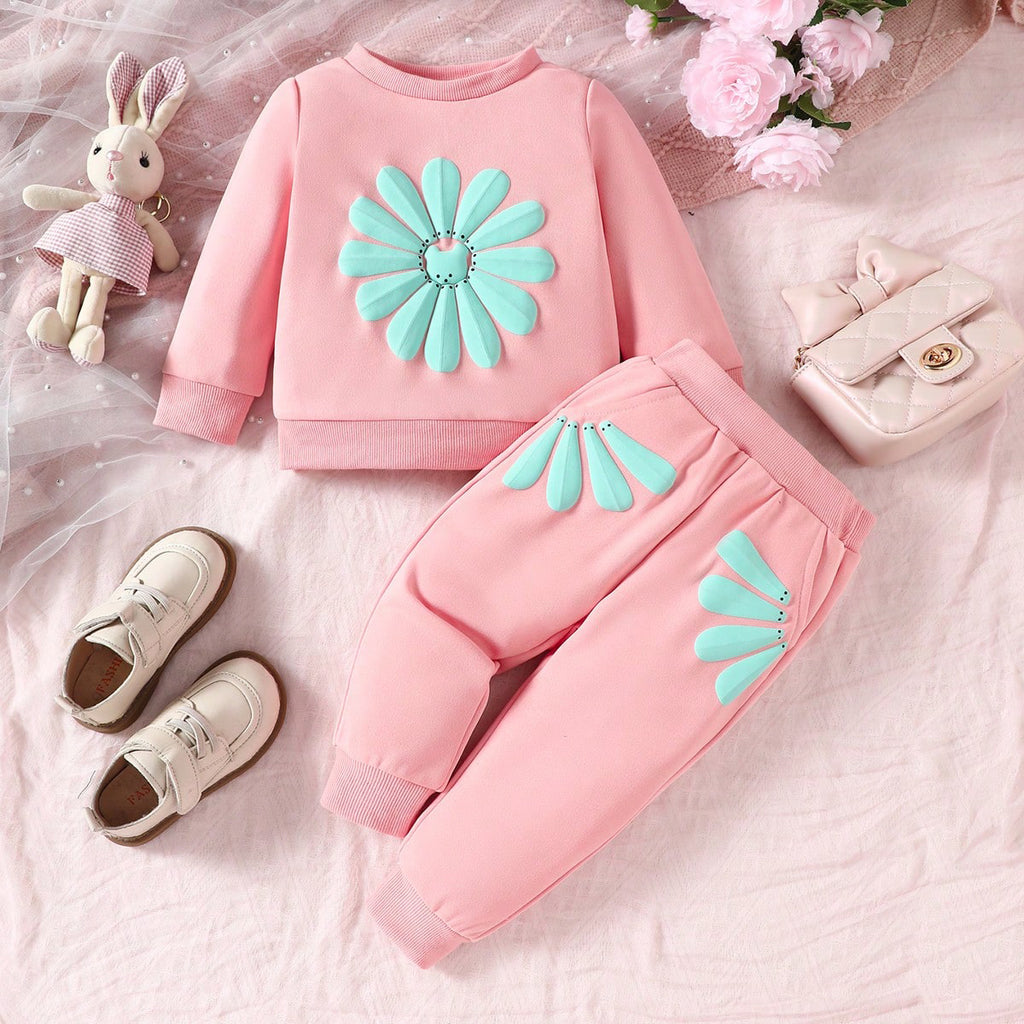 Girls Pink 3D Print Sweatshirt with Trouser Sets Sets Pink 6-9 M 