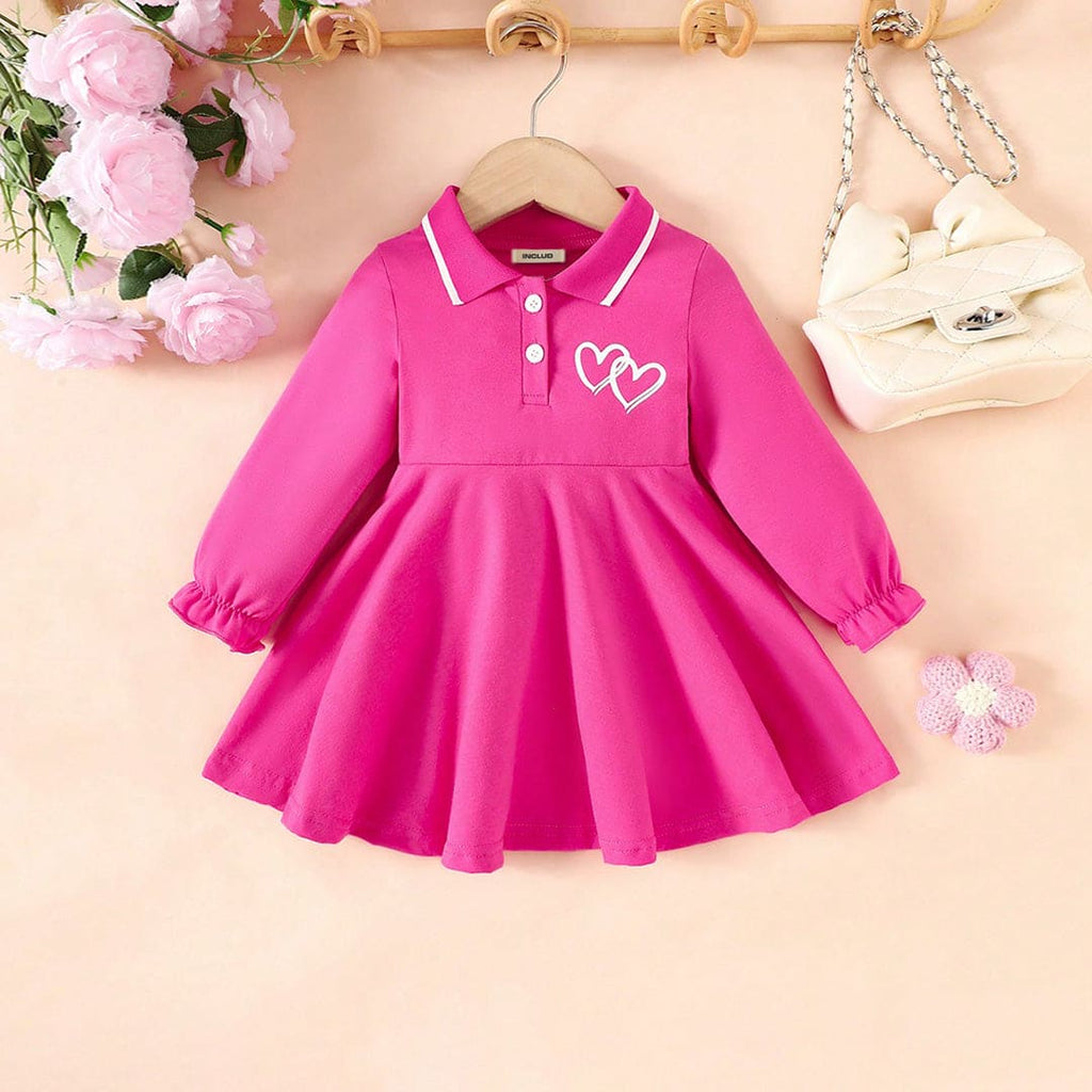 Girls Pink Puff Sleeves Fit & Flare T-shirt Dress Casual Dresses Pink 6-9 M 