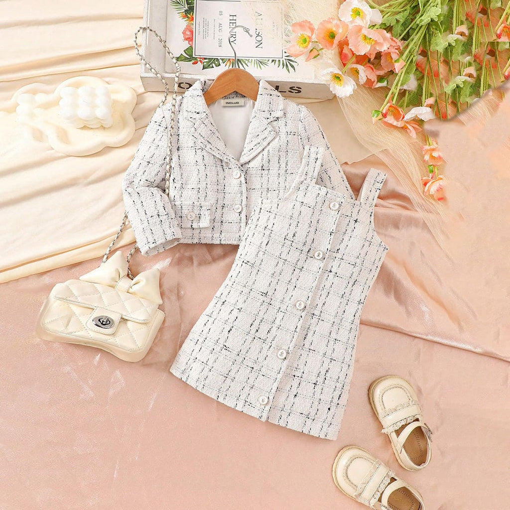 Girls White Textured Jacket with Shoulder Straps Dress Casual Dresses White 6-9 M 