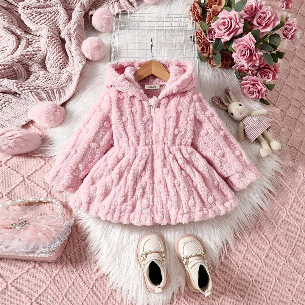 Girls Pink Hooded Fleece Fit & Flare Dress Casual Dresses Pink 6-9 M 