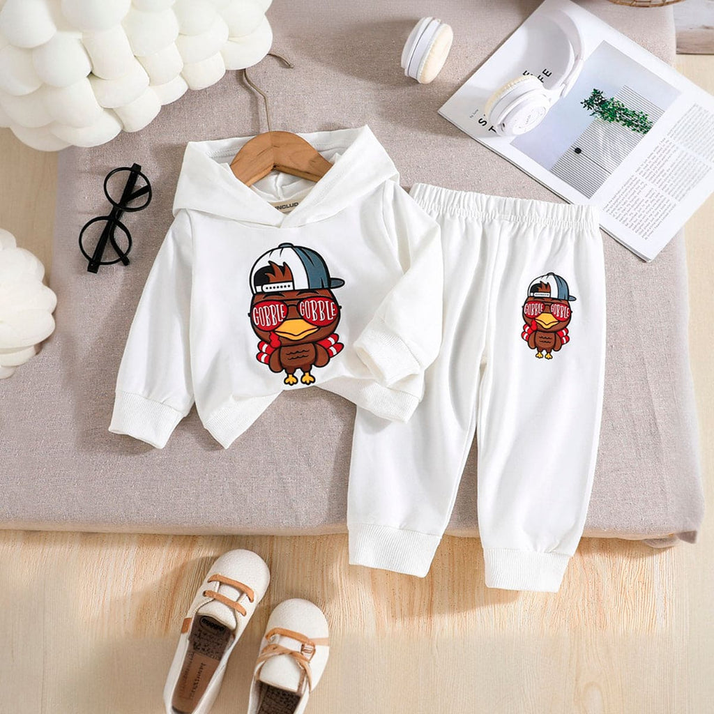 Boys White Hooded Graphic Sweatshirt With Pants Set Sets White 6-9 M 