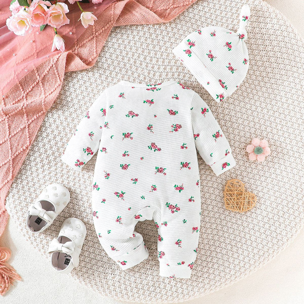 Girls White Floral Print Full Sleeves Jumpsuit Jumpsuits   