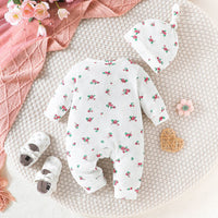 Girls White Floral Print Full Sleeves Jumpsuit Jumpsuits   