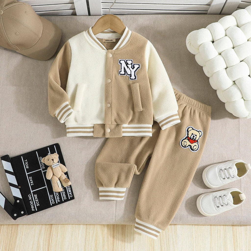 Boys Khaki Long Sleeve Fleece Jacket With Pants Set Sets Khaki 6-9 M 