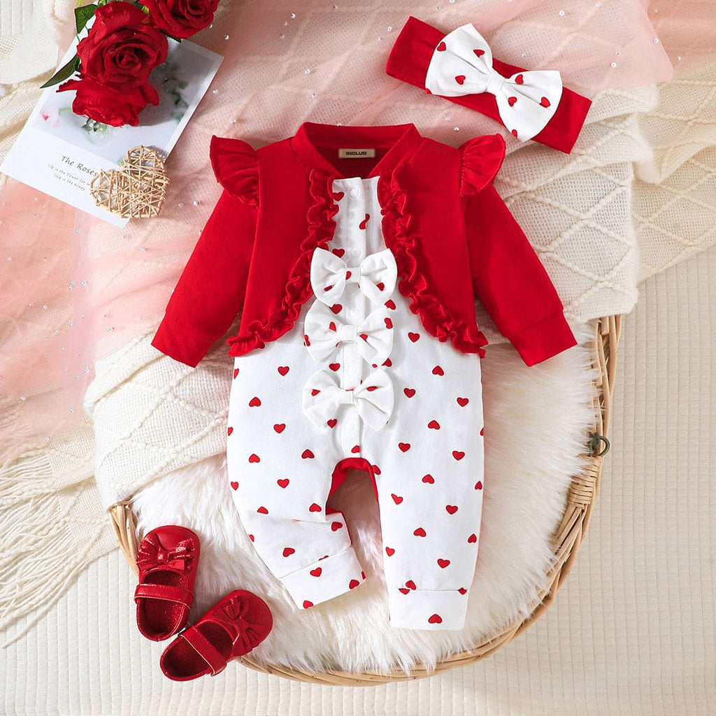 Girls Red Heart Print Full Sleeves Jumpsuit Jumpsuits Red 6-9 M 