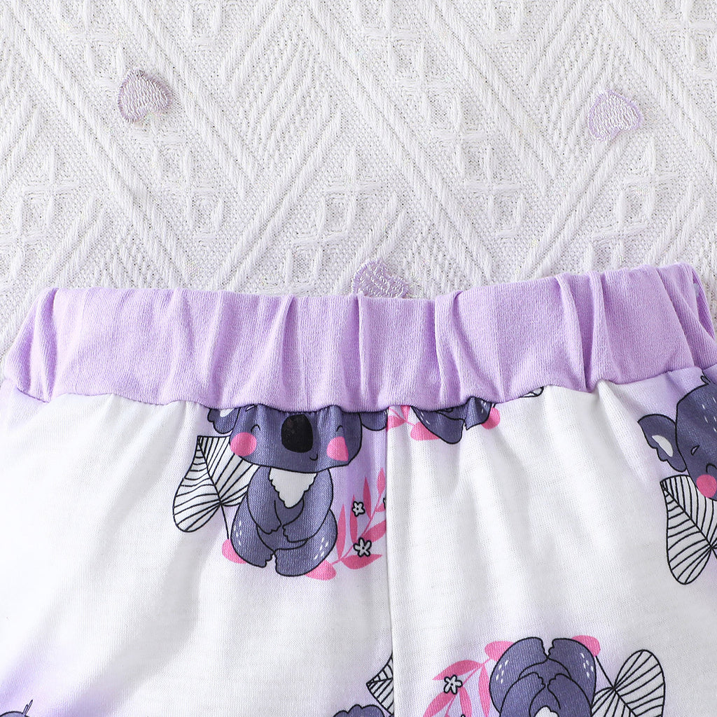 Girls Purple Cartoon Print Hooded Sweatshirt with Pants Set Sets   
