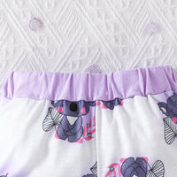 Girls Purple Cartoon Print Hooded Sweatshirt with Pants Set Sets   