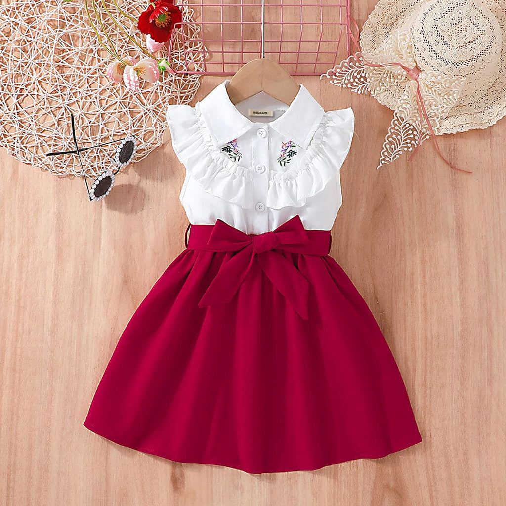 Girls Maroon Embroidered Sleeveless Casual Dress Casual Dresses Maroon 1-2 Y 