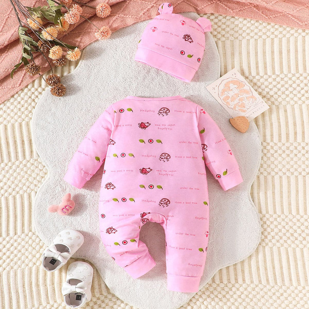 Girls Pink Printed Full Sleeves Jumpsuit Jumpsuits Pink 0-3 M 