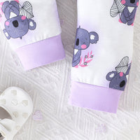 Girls Purple Cartoon Print Hooded Sweatshirt with Pants Set Sets   