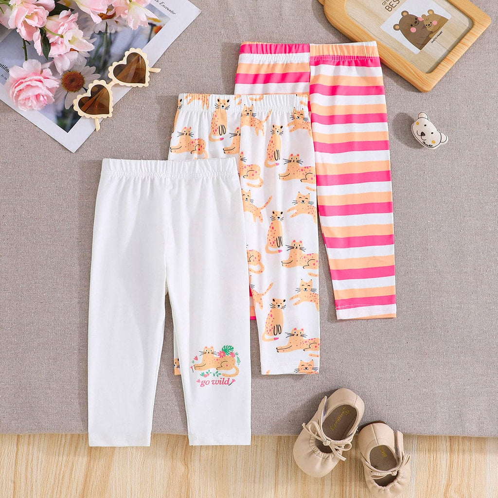 Girls Multicolor Printed Pants Set (Pack of 3) Pants Multicolor 6-9 M 