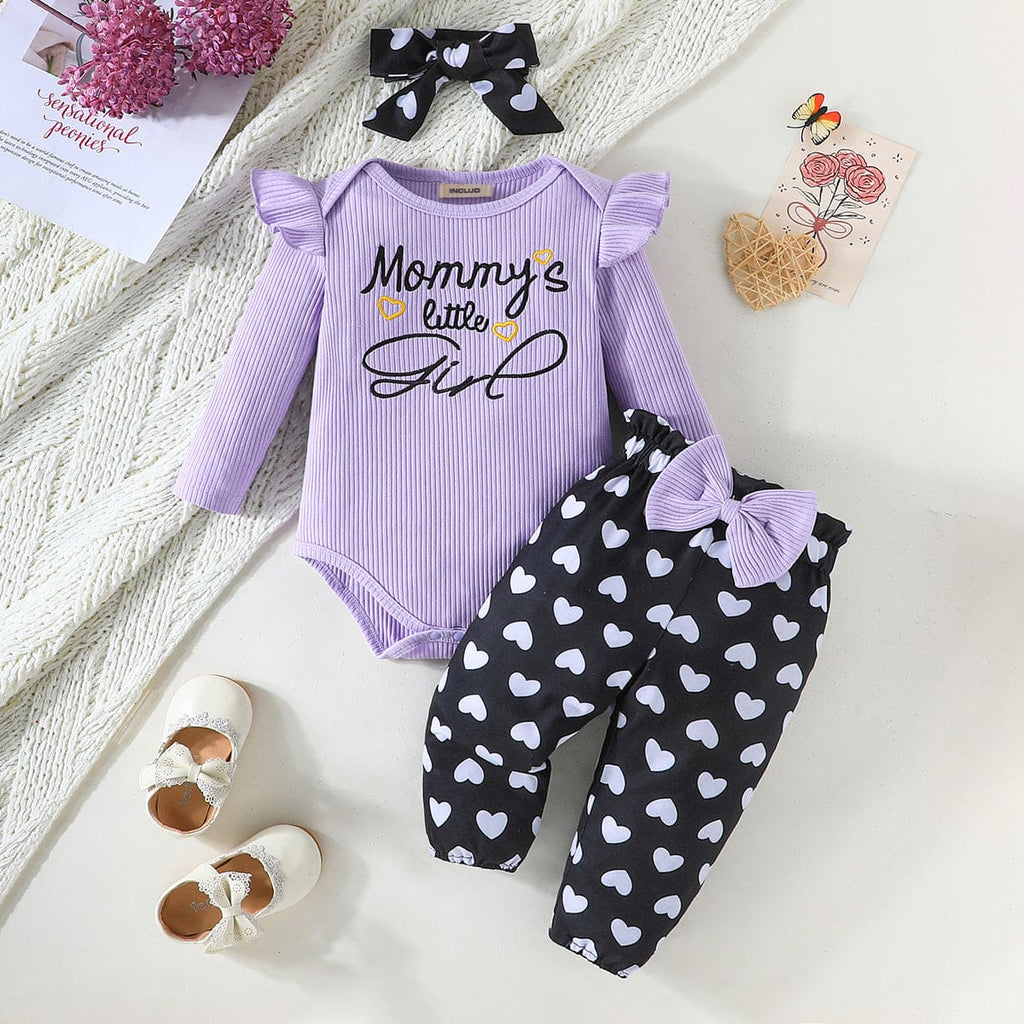 Girls Purple Embroidered Bodysuit with Heart Print Pants Set Sets Purple 0-3 M 