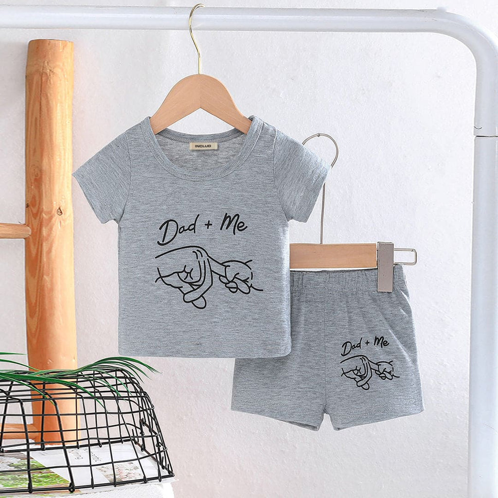 Boys Grey Melange Printed T-shirt with Shorts Set Sets Grey 3-6 M 