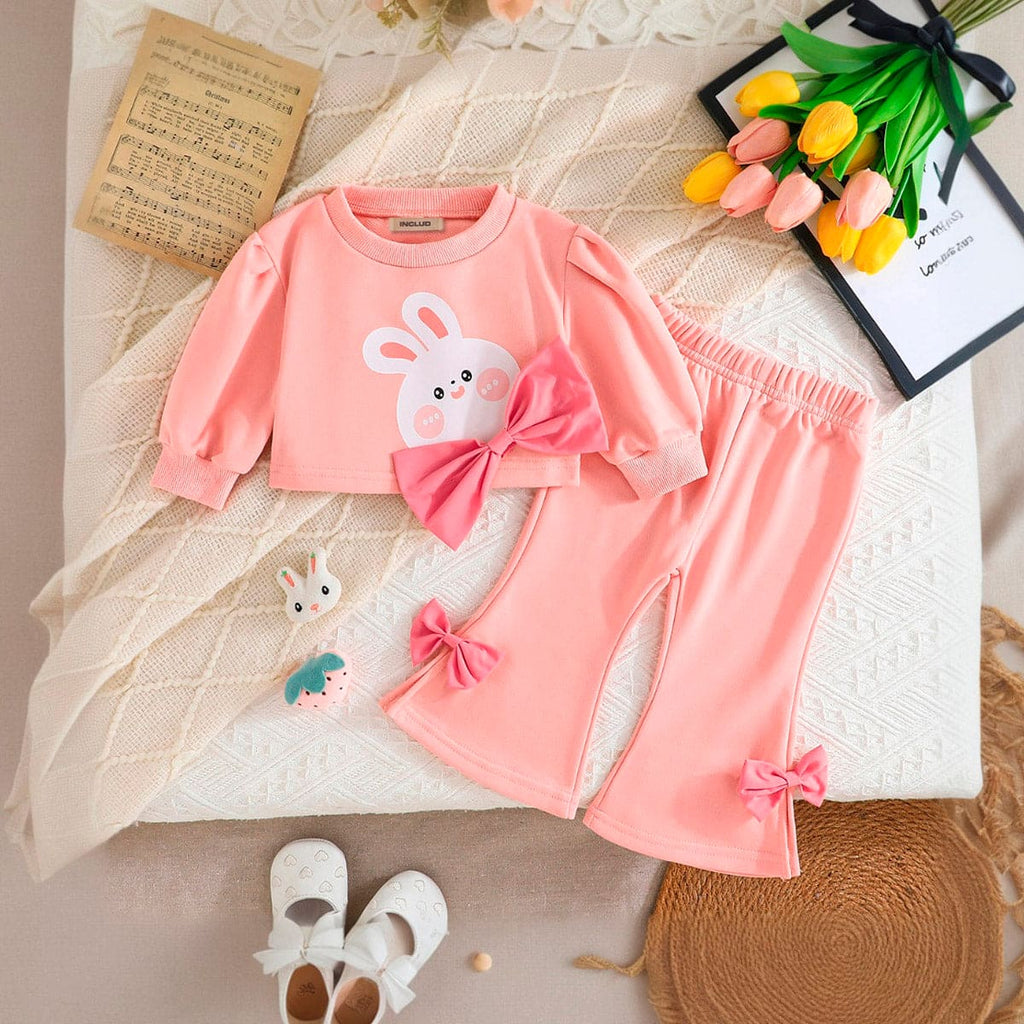 Girls Peach Full Sleeves Top with Flared Pants Set Sets Peach 6-9 M 