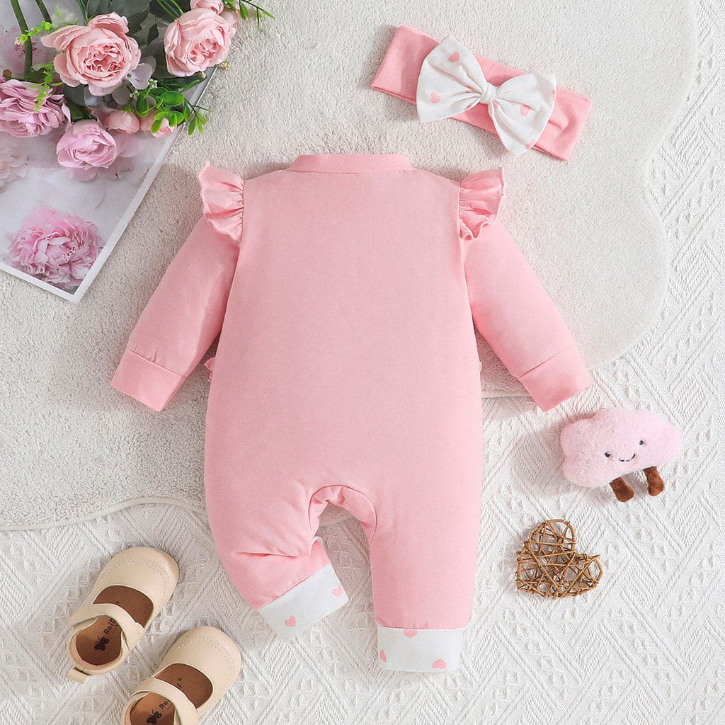 Girls Pink Heart Printed Full Sleeves Jumpsuit Jumpsuits Pink 0-3 M 