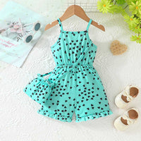 Girls Green Heart Print Sleeveless Jumpsuit Jumpsuits   