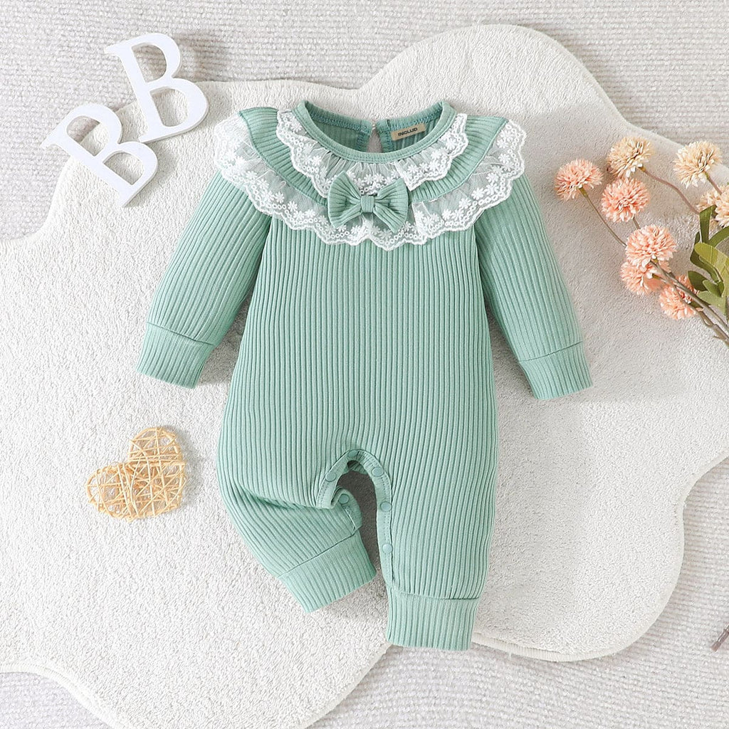 Girls Green Lace Full Sleeves Jumpsuit Jumpsuits Green 0-3 M 