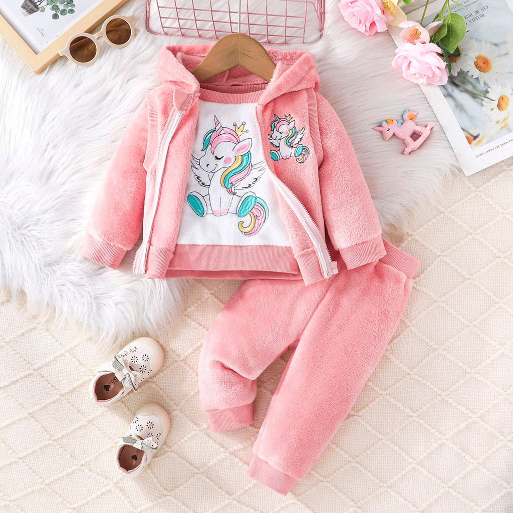 Girls Pink Fleece Patchwork Sweatshirt with Sweatpants & Sleeveless Hooded Jacket Sets Pink 6-9 M 