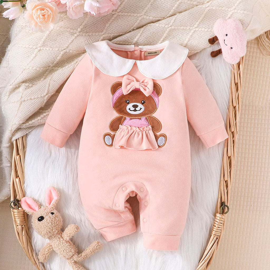 Girls Peach Patchwork Full Sleeves Jumpsuit Jumpsuits Peach 0-3 M 