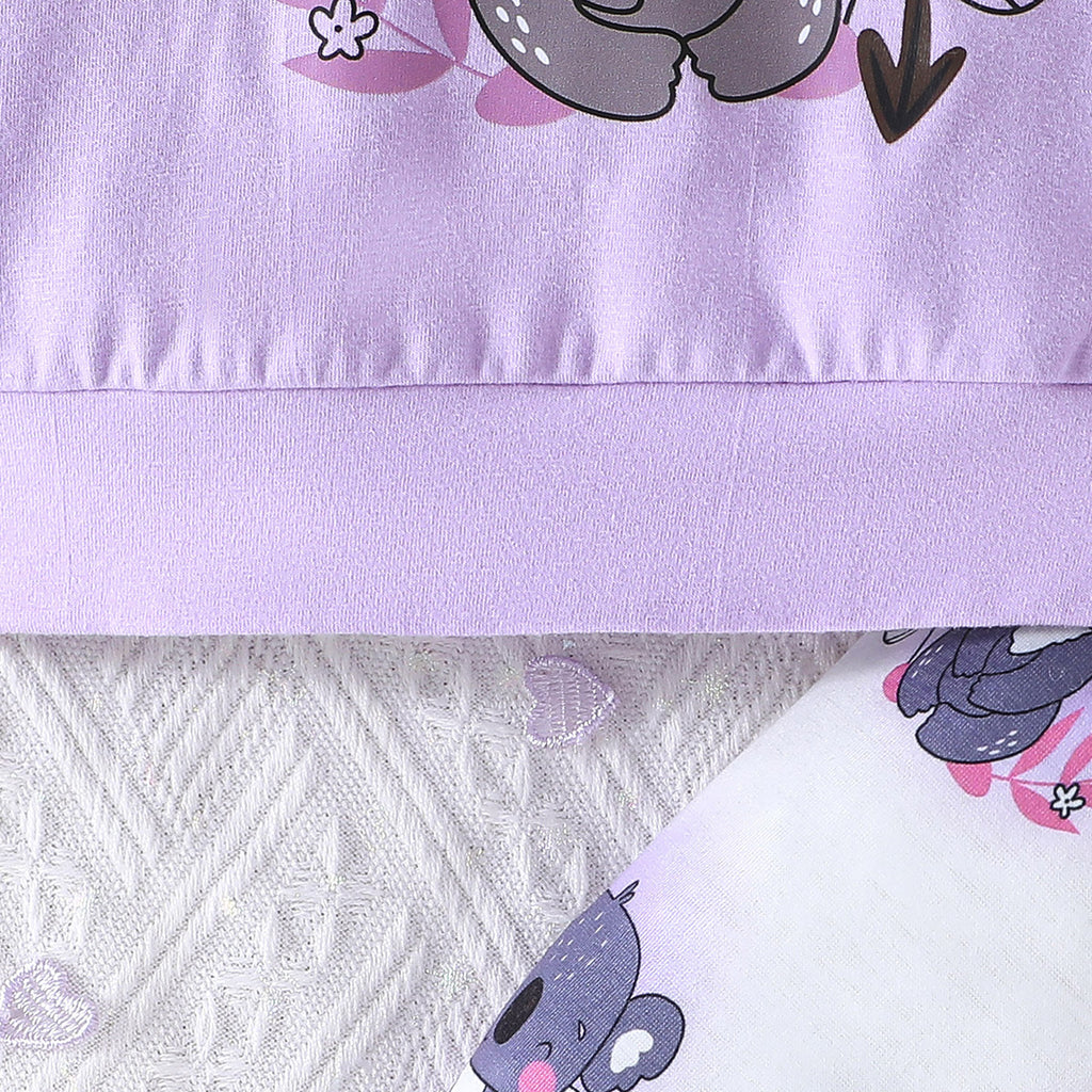 Girls Purple Cartoon Print Hooded Sweatshirt with Pants Set Sets   