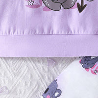 Girls Purple Cartoon Print Hooded Sweatshirt with Pants Set Sets   