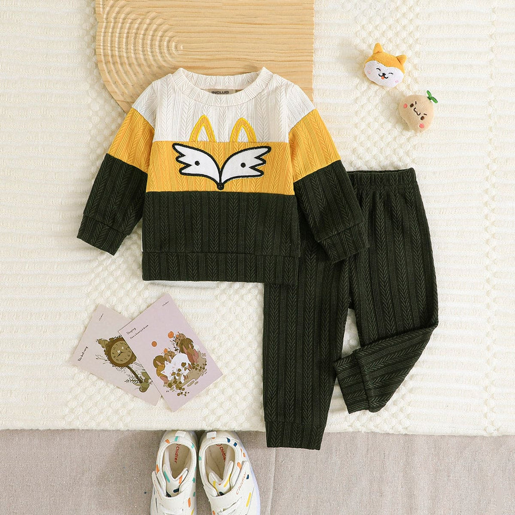 Boys Yellow Striped Embroidered Sweatshirt With Pants Set Sets Yellow 6-9 M 