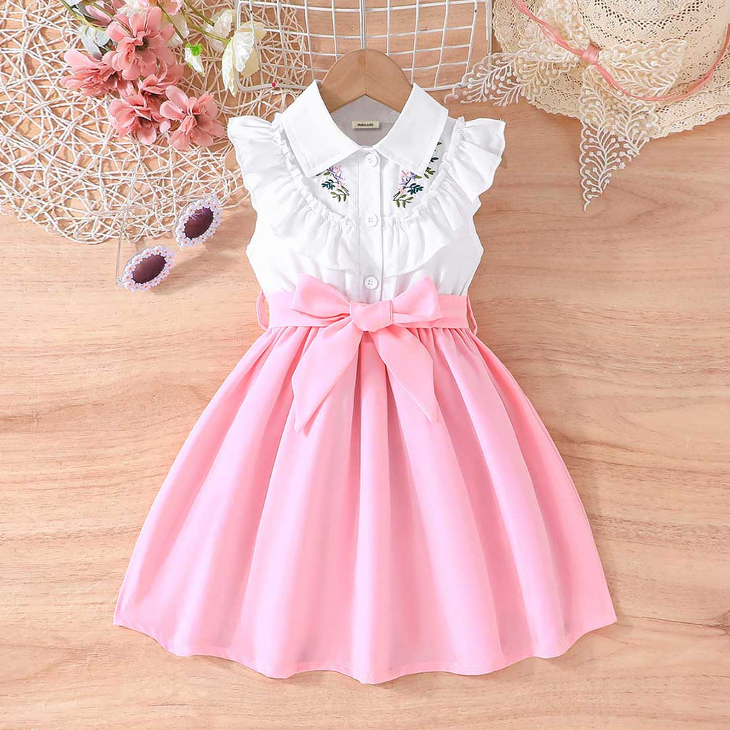 Girls Pink Embroidered Sleeveless Fit & Flare Casual Dress Casual Dresses Pink 1-2 Y 