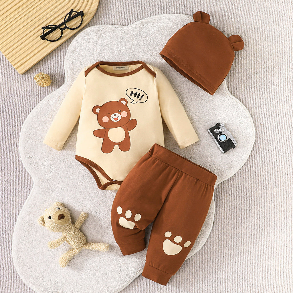 Boys Brown Long Sleeve Romper With Pants Set Sets Brown 0-3 M 