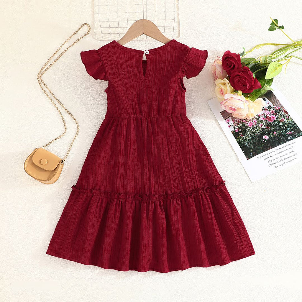 Girls Red Flared Sleeves Fit & Flare Casual Dress Casual Dresses Red 1-2 Y 