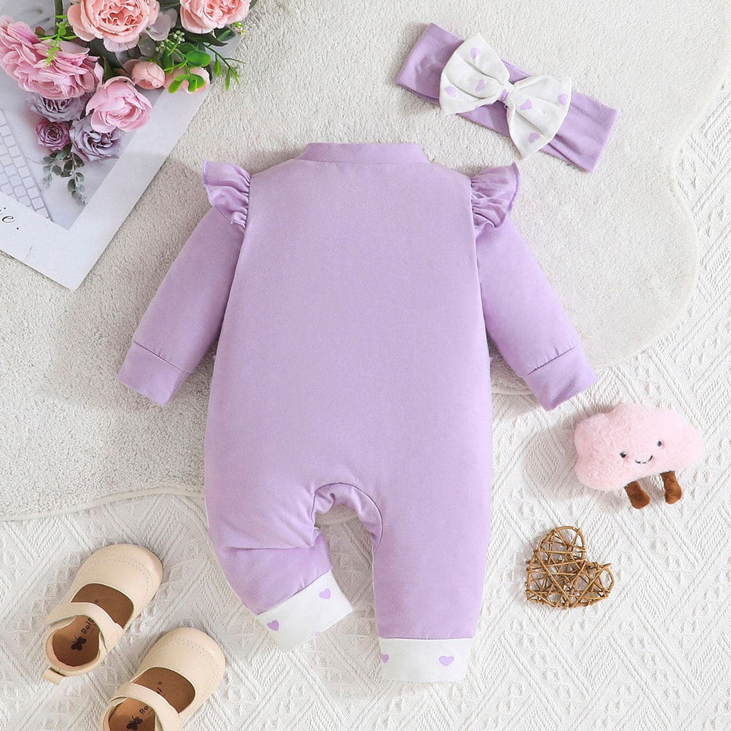 Girls Purple Heart Print Full Sleeves Jumpsuit Jumpsuits Purple 0-3 M 