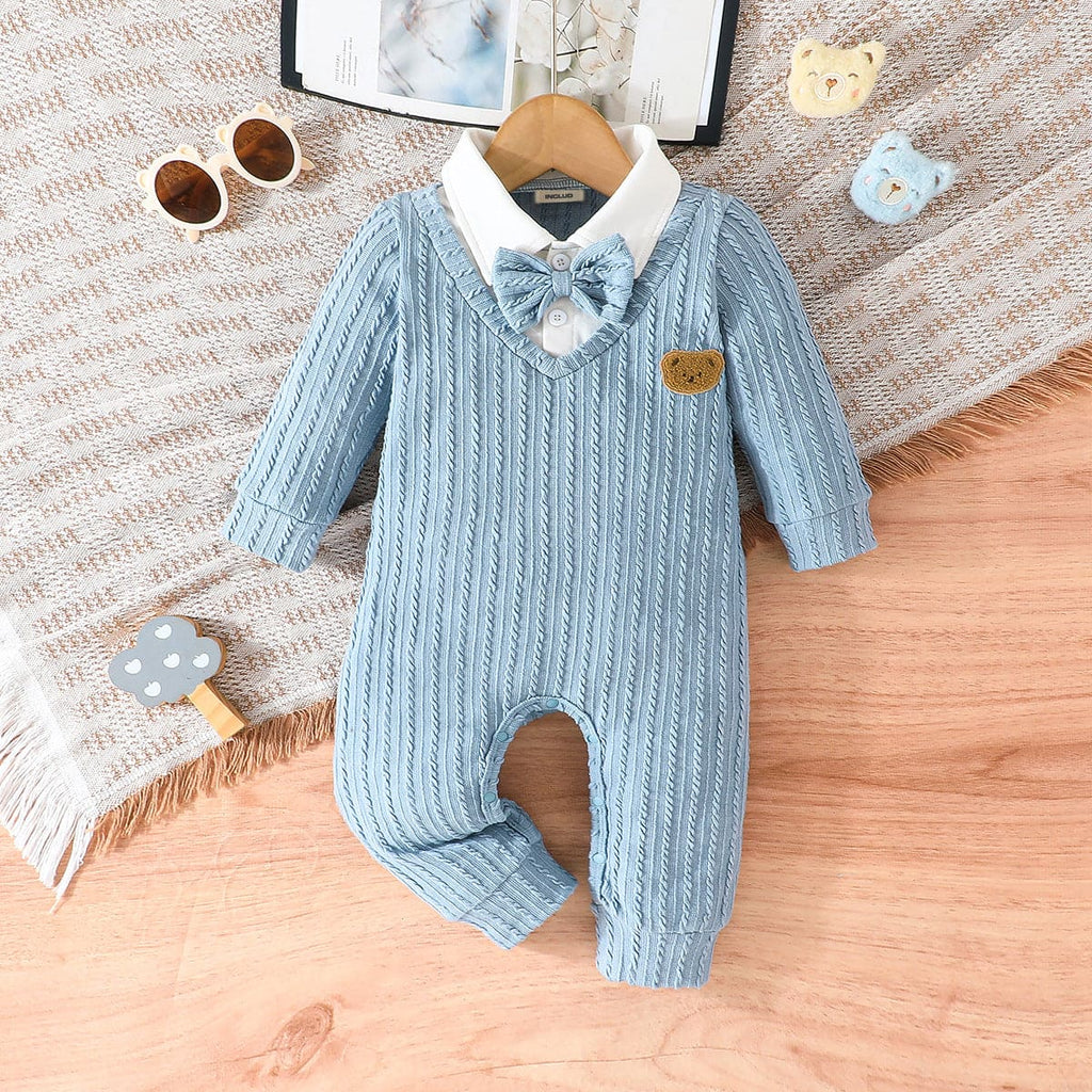 Boys Blue Ribbed Full Sleeves Jumpsuit Jumpsuits Light Blue 0-3 M 