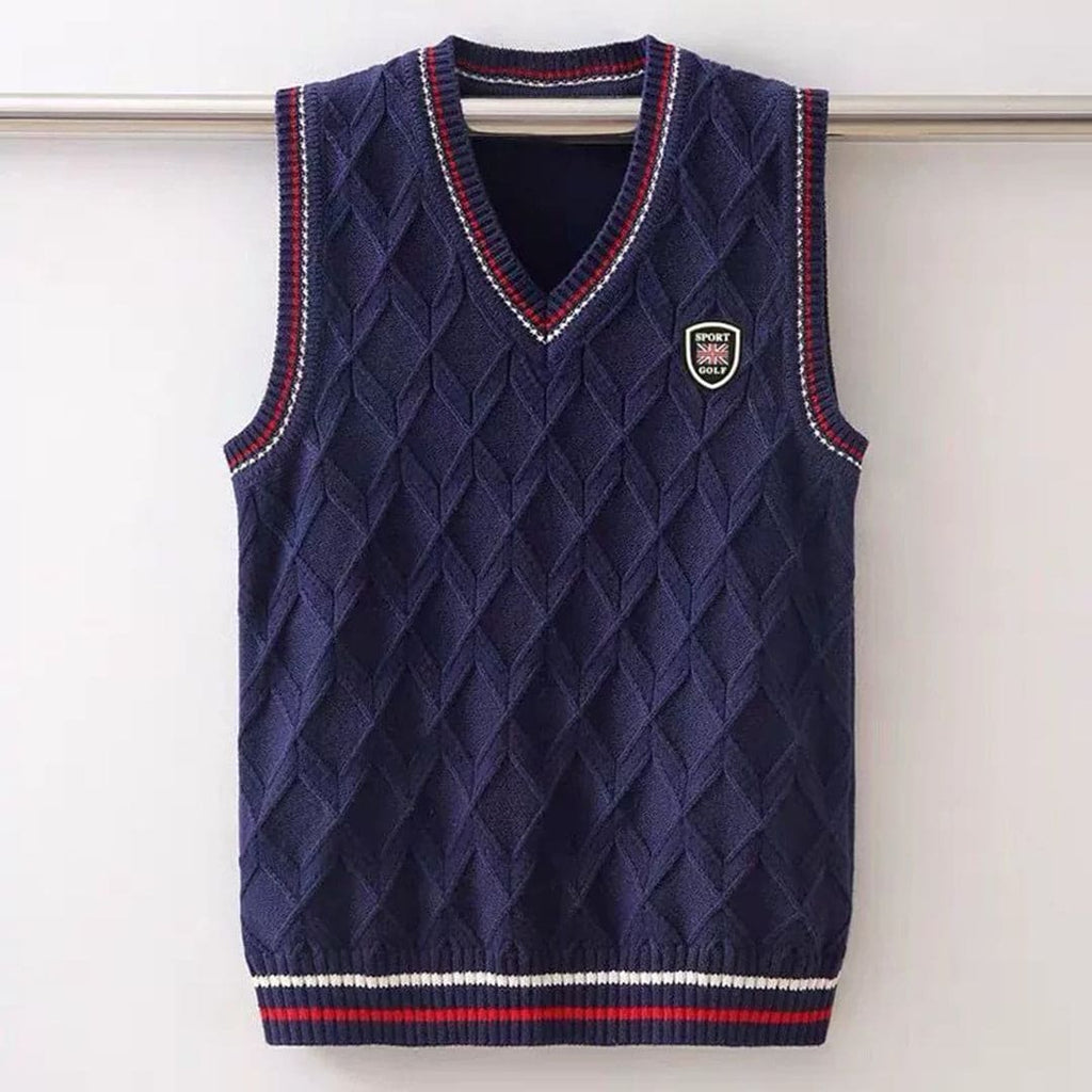 Boys Navy Blue Knitted Sleeveless Vest Sweater Sweaters & Cardigans Navy 4-5 Y