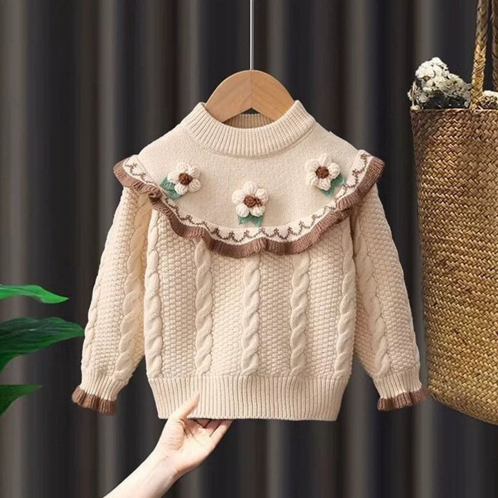 Girls Apricot Cable Knit Flower Applique Sweater Sweaters & Cardigans Apricot 2-3 Y